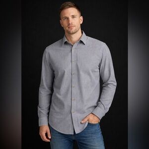 Marine Layer Men's Shirt Sz L Gray Blue & White Striped 100% Cotton Long Sleeved